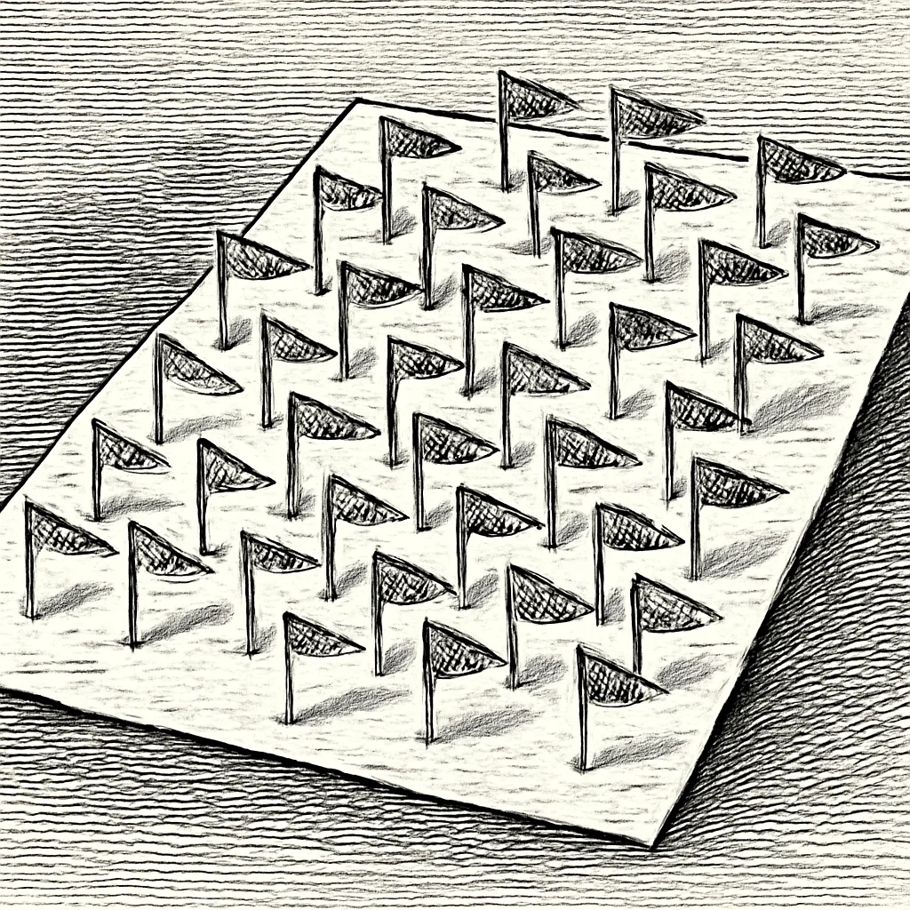 Illustration: a document page covered with warning flags planted across its surface