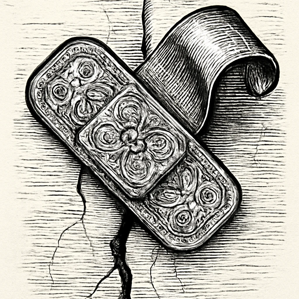 Illustration: a bandage peeling away from a wall revealing a deep structural crack